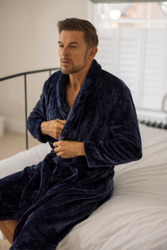 Buy Akakios Mens Warm Fleece Robe with Hood Soft Plush Robes Full Length  Long Luxurious Bathrobe with Pockets, Bath Robe for Men, Navy Blue, Large  Online at Low Prices in India -